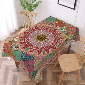 1pc Mandala Pattern Tablecloth, Boho Polyester Decorative Fabric Table Cover For Dining Table Multicolor