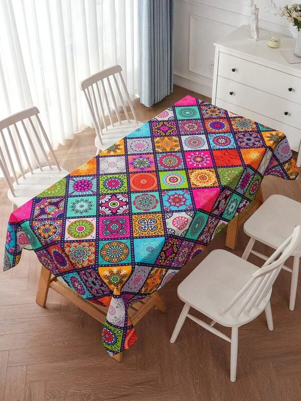 1pc Mandala Print Tablecloth Multicolor