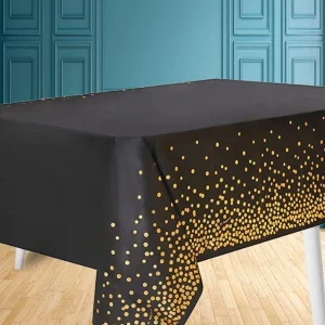 H.L.BALLOON 1pc Polka Dot Pattern Disposable Table Cover, Modern PEVA Waterproof Disposable Tablecloth For Party Supply Black