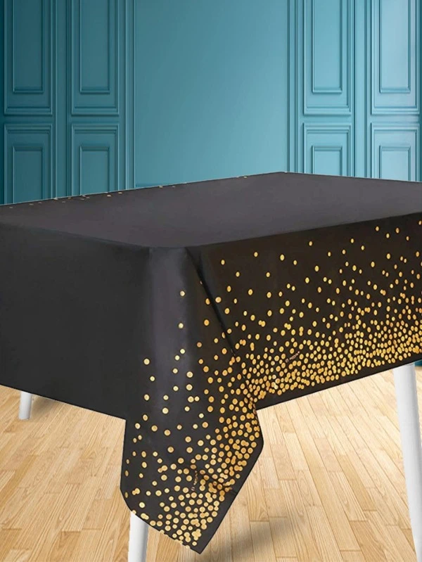 H.L.BALLOON 1pc Polka Dot Pattern Disposable Table Cover, Modern PEVA Waterproof Disposable Tablecloth For Party Supply Black