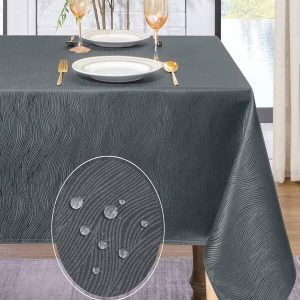 1pc Waterproof And Stain Resistant Jacquard Portable Dining Tablecloth With Swirl Pattern, Multiple Sizes Available Dark Grey