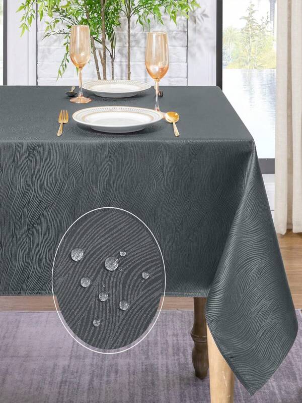 1pc Waterproof And Stain Resistant Jacquard Portable Dining Tablecloth With Swirl Pattern, Multiple Sizes Available Dark Grey