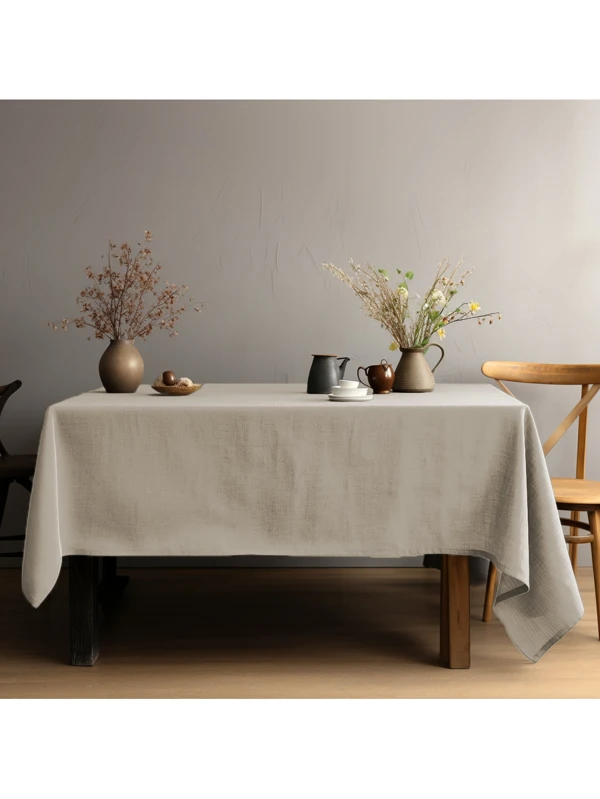 Thick Linen Tablecloth, With Oil-Proof & Stain-Proof Features. Solid Color, Minimalist Design, Suitable For Decoration Of Dining Table/Coffee Table. Beige