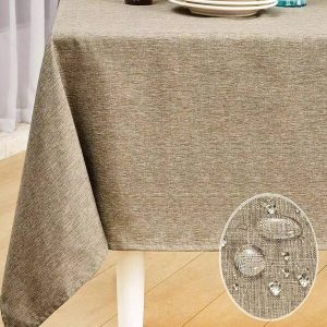 Rectangular Wrinkle Resistant, Water Resistant Imitation Linen Tablecloth With Classic Stitched Edges, Soft, Suitable For Restaurants, Indoor, Parties, Farmhouses, Outdoor Picnics, Camping Khaki