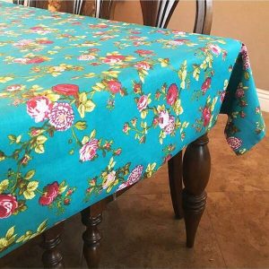 Vintage Floral Large Roses Print Tablecloths Teal