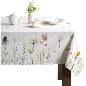 Tablecloth 100% Cotton 60"X90" Decorative Rectangle Tablecloths Washable Table Cover, Home, Restaurant, Buffet Party & Camping, Botanical Fresh - Spring/Summer one-size