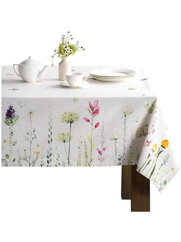 Tablecloth 100% Cotton 60"X90" Decorative Rectangle Tablecloths Washable Table Cover, Home, Restaurant, Buffet Party & Camping, Botanical Fresh - Spring/Summer one-size