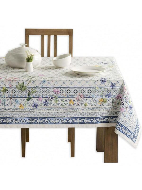 Table Cloths 100% Cotton 60 Inch X 90 Inch Decorative Washable Rectangle Tablecloth Table Cloth, Dining, Kitchen, Parties & Camping, Faience - Spring/Summer one-size