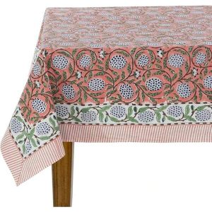 Dark Salmon Cotton Tablecloth, Handblock Print Floral Table Cloth For Kitchen Dining Linen I Thanksgiving, Christmas, Wedding, Fall D??cor 6 Seater 60x90 Inches Rectangle A-coffee Lines