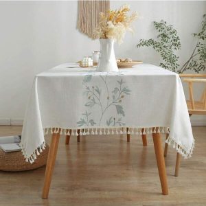 High Quality Washable Wrinkle Free Tablecloth With Tassel For Kitchen Dinning Table Green