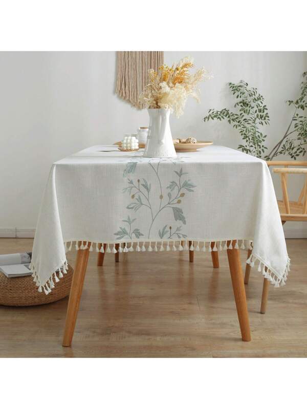 High Quality Washable Wrinkle Free Tablecloth With Tassel For Kitchen Dinning Table Green