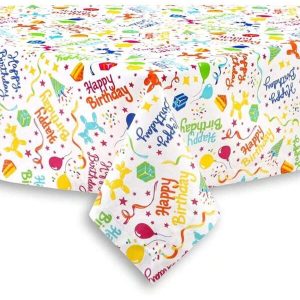 Happy Birthday Balloon Dogs Cotton Fabric Tablecloth, 60 X 102 Rectangular Striped Brown