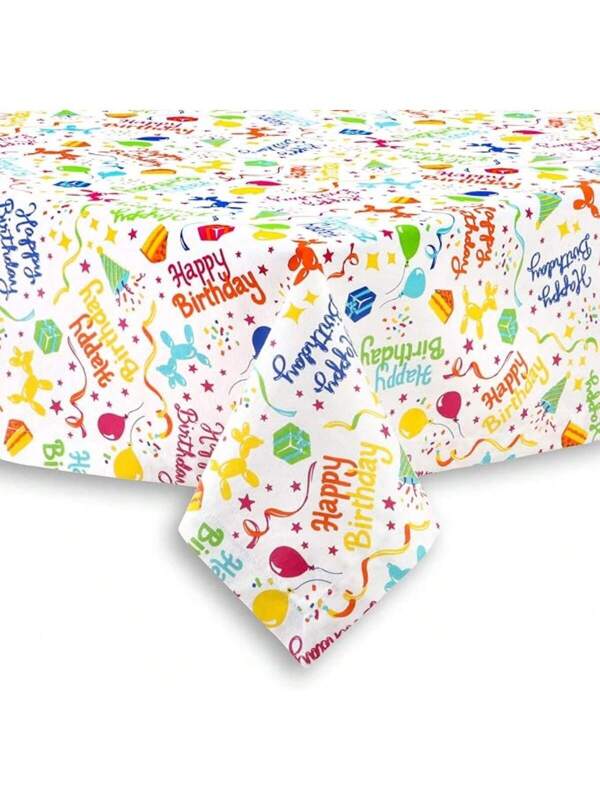 Happy Birthday Balloon Dogs Cotton Fabric Tablecloth, 60 X 102 Rectangular Striped Brown