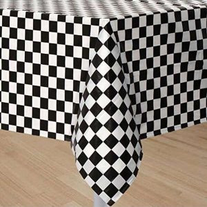 1 Black And White Plaid Party Aluminum Film Tablecloth PE Material, Waterproof And Oil-Proof Tablecloth, Suitable For Birthday Parties, Various Racing Theme Party Decoration 54 * 108 Inch Black and White