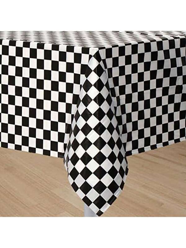 1 Black And White Plaid Party Aluminum Film Tablecloth PE Material, Waterproof And Oil-Proof Tablecloth, Suitable For Birthday Parties, Various Racing Theme Party Decoration 54 * 108 Inch Black and White