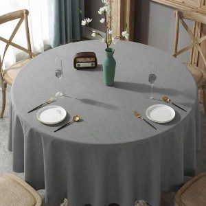 1pc Round Linen Tablecloth, Waterproof And Oilproof, Suitable For Weddings, Birthday Parties, Restaurants Grey