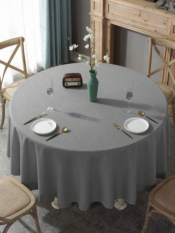 1pc Round Linen Tablecloth, Waterproof And Oilproof, Suitable For Weddings, Birthday Parties, Restaurants Grey