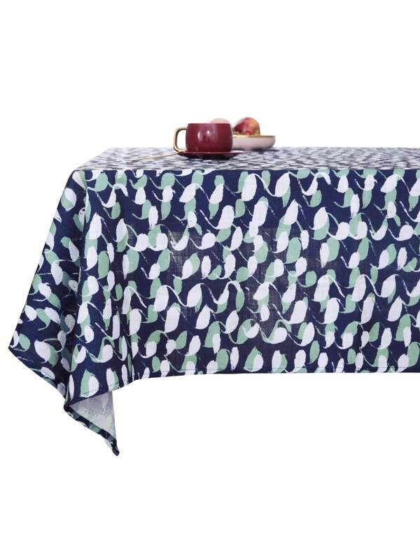 1 Pc Faux Linen Loops Pattern Table Cloth, Water Resistant And Spill Resistant Faux Linen Tablecloths For Picnic Navy Blue